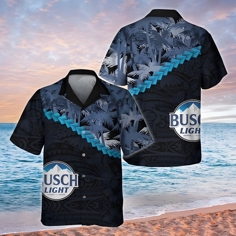 Busch Light Beer Hawaiian Shirt Summer Palm Tree Blend Polynesian Pattern Busch Light Beer Hawaiian Shirt Summer Palm Tree Blend Polynesian Pattern