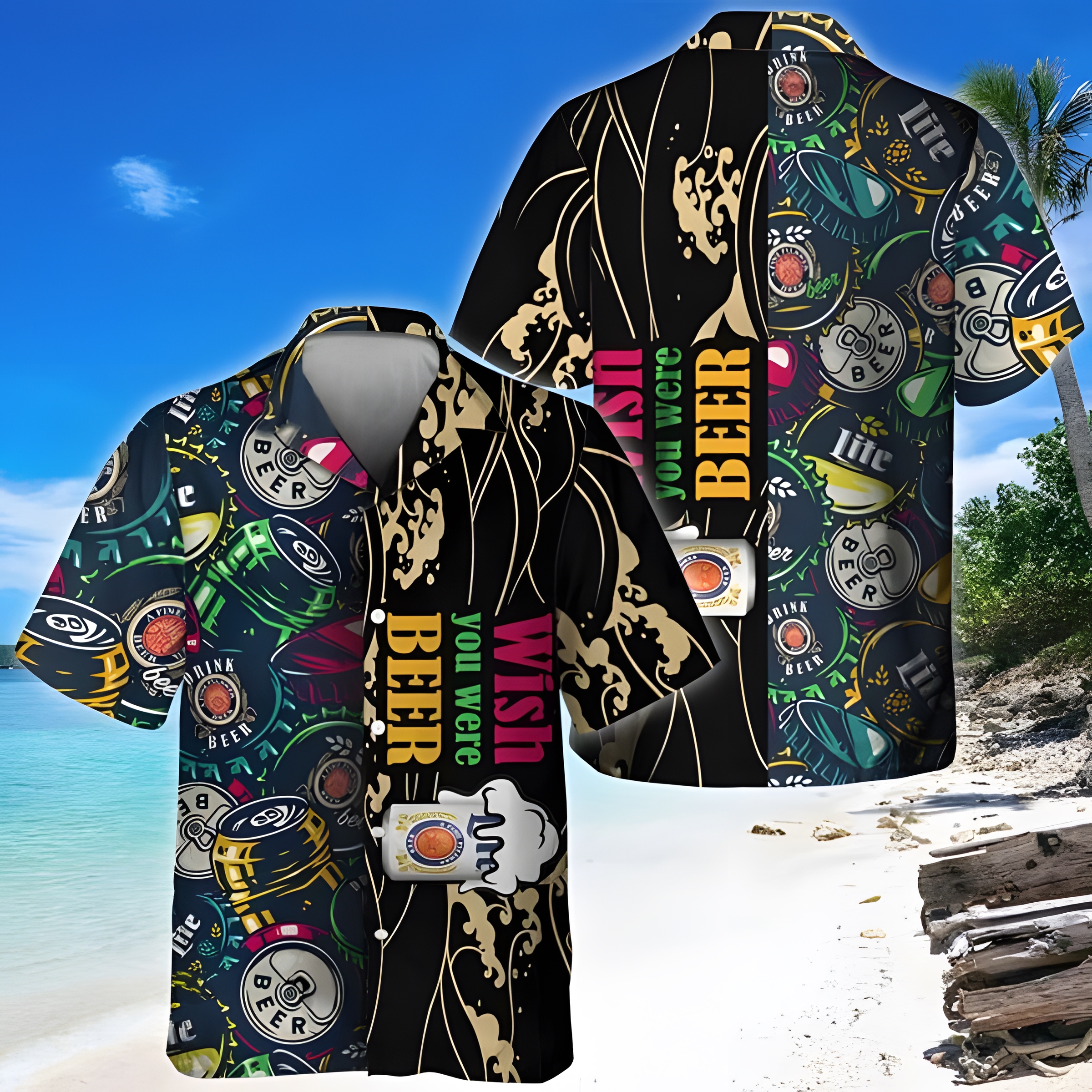 Miller Lite Beer Hawaiian Shirt Wish You Were Beer Miller Lite Beer Hawaiian Shirt Wish You Were Beer