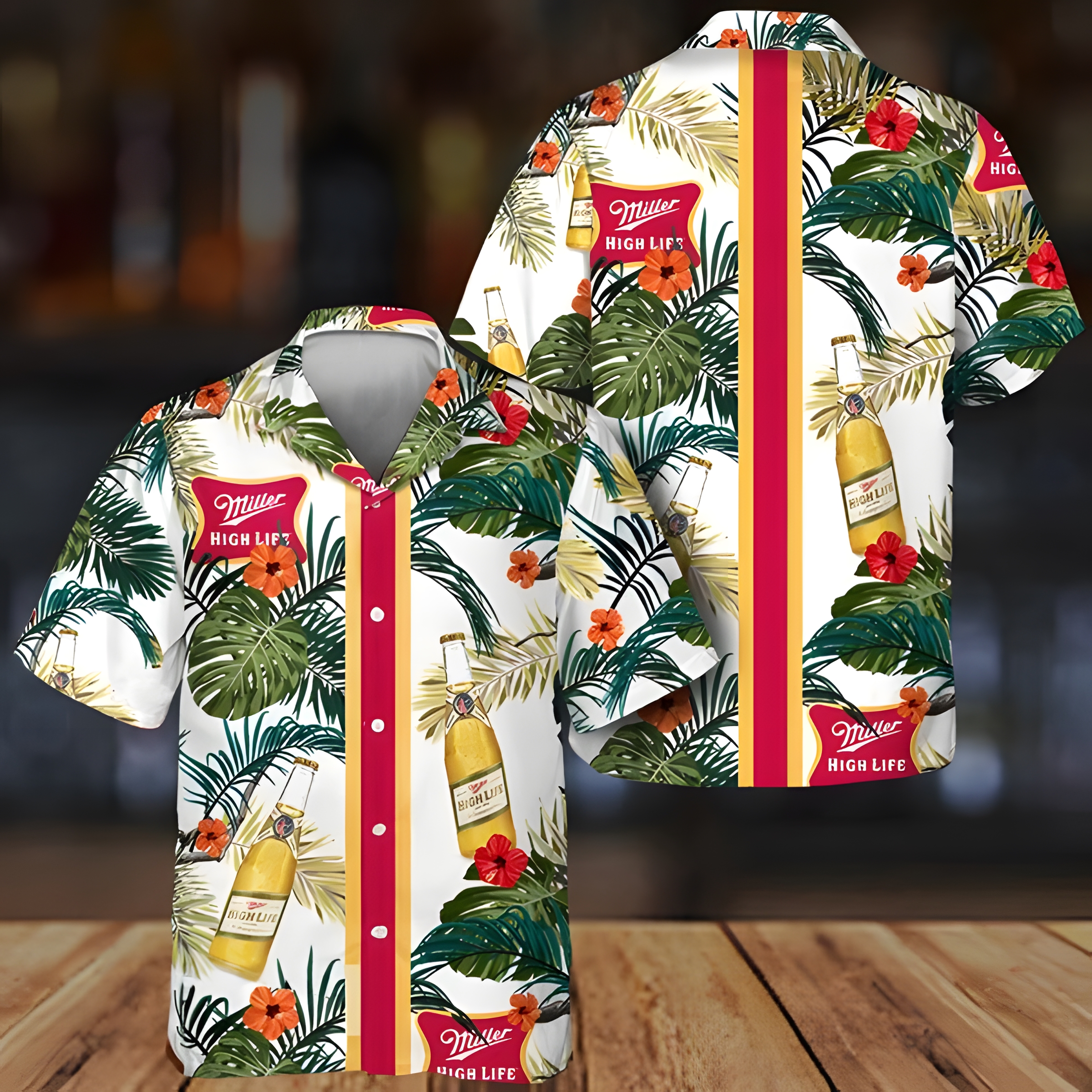 Miller High Life Hawaiian Shirt Tropical Summer Flowers