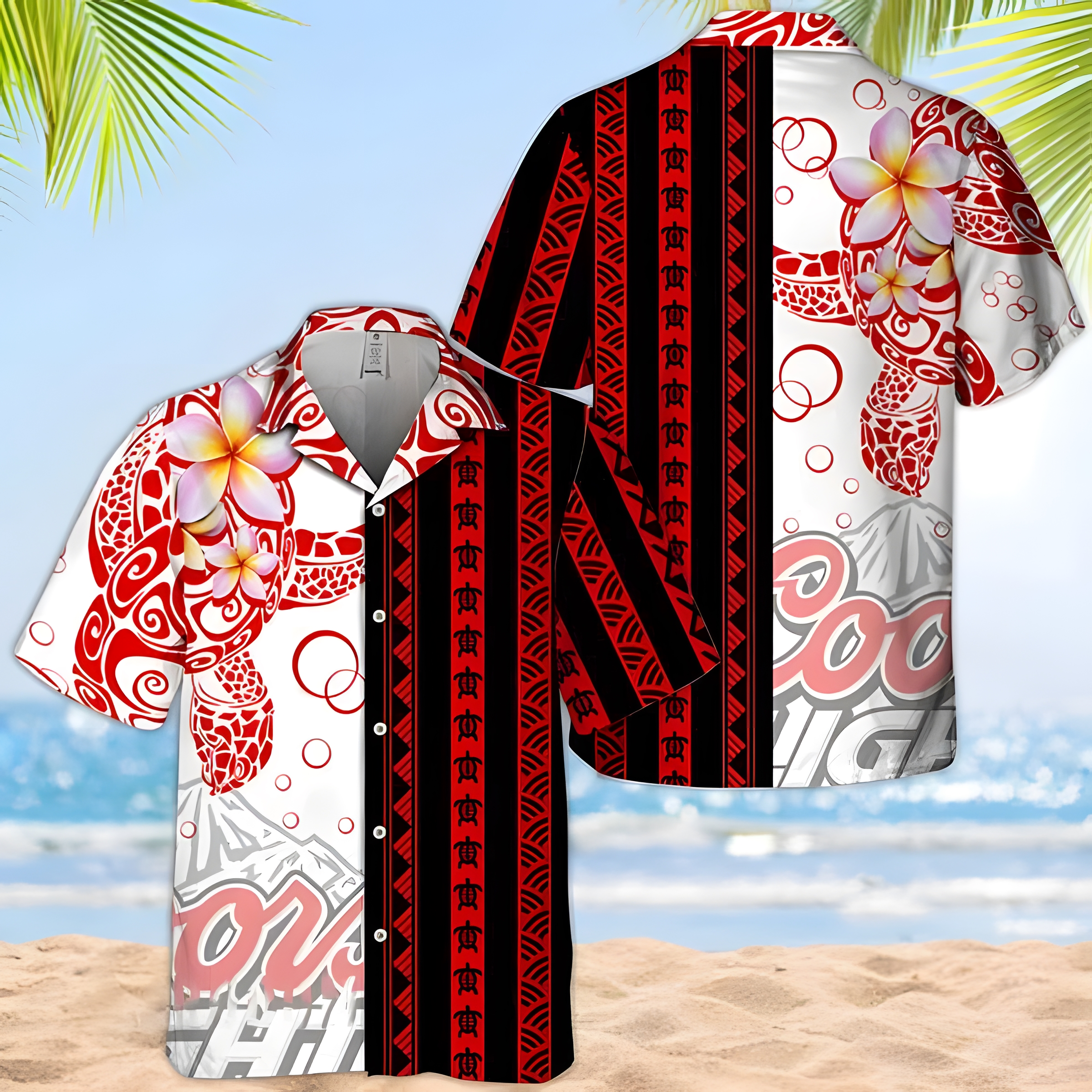 Coors Light Hawaiian Shirt Polynesian Blend Ocean Turtle