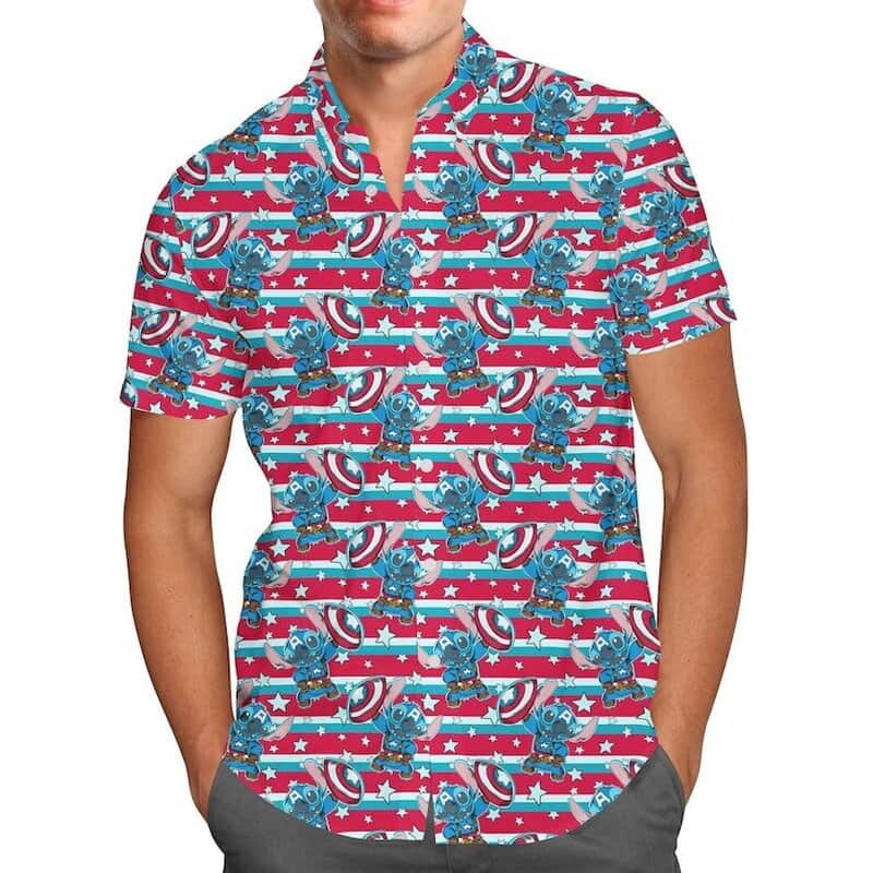 Superhero Stitch Hawaiian Shirt Captain America Summer Gift For Beach Trip Superhero Stitch Hawaiian Shirt Captain America Summer Gift For Beach Trip