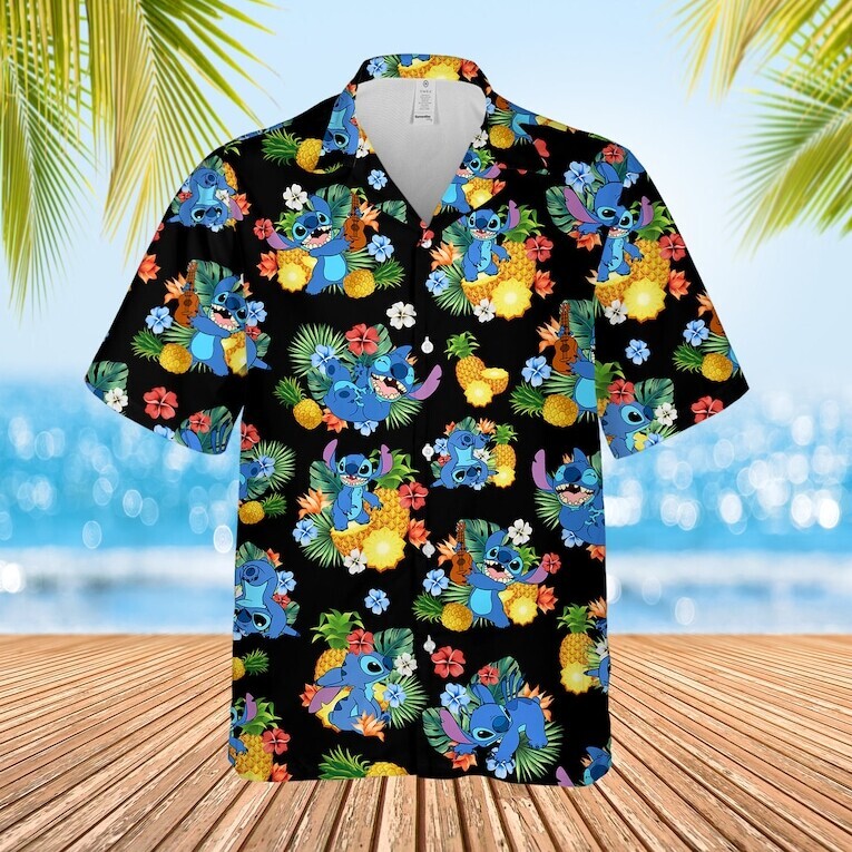 Disney Stitch Hawaiian Shirt Pineapple Pattern Summer Beach Gift Disney Stitch Hawaiian Shirt Pineapple Pattern Summer Beach Gift
