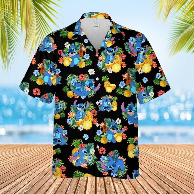 Disney Stitch Hawaiian Shirt Pineapple Pattern Summer Beach Gift Disney Stitch Hawaiian Shirt Pineapple Pattern Summer Beach Gift