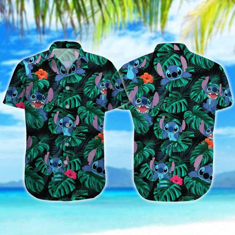 Disney Stitch Hawaiian Shirt Tropical Palm Leaves Gift For Beach Lovers