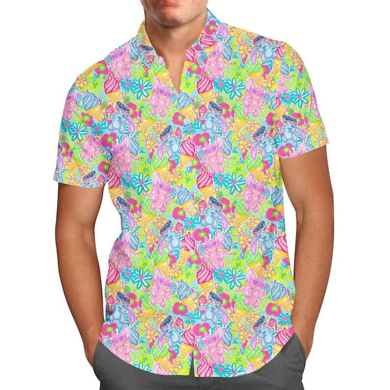 Neon Floral Stitch & Angel Hawaiian Shirt Neon Floral Stitch & Angel Hawaiian Shirt