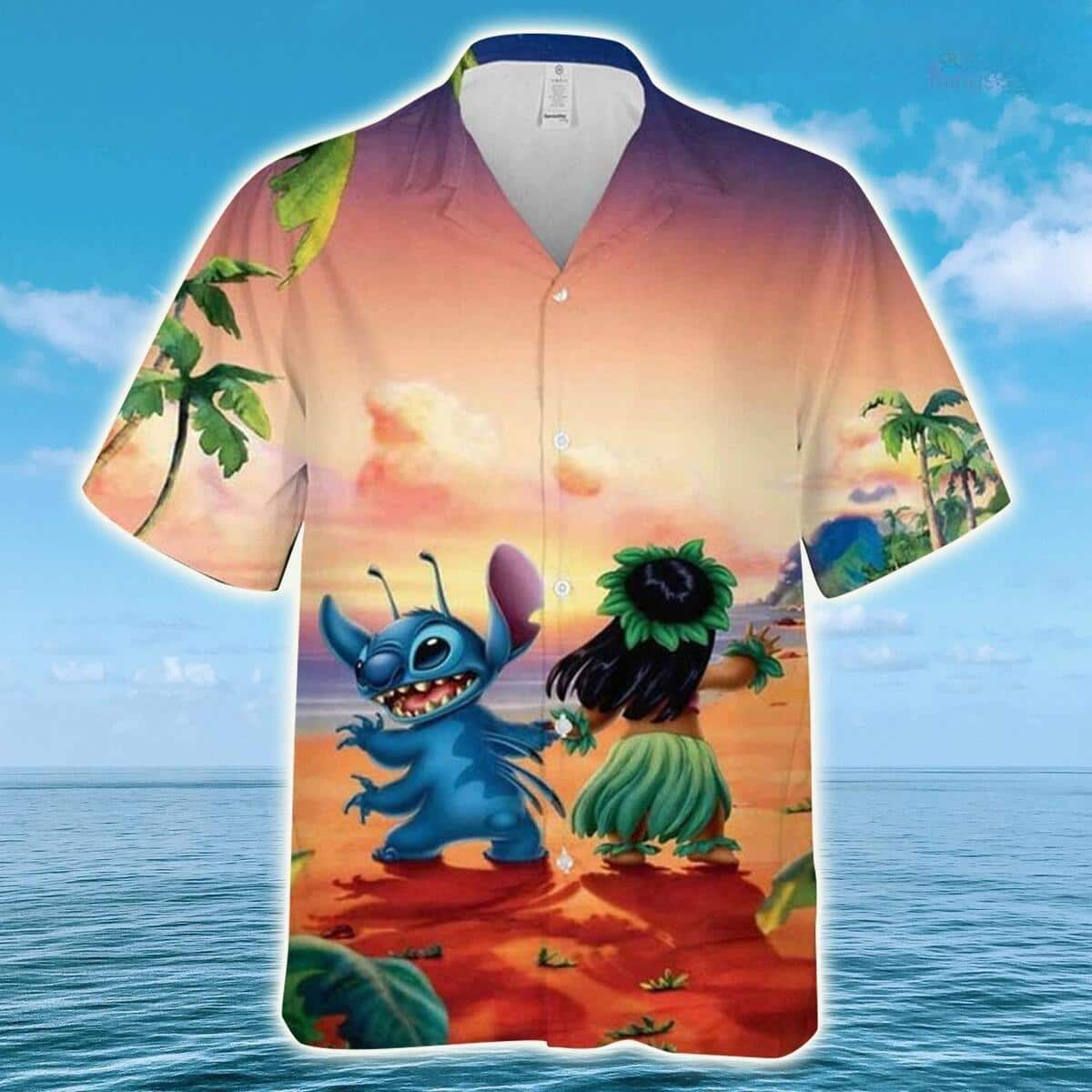 Disney Lilo And Stitch Hawaiian Shirt Sunset Pattern Beach Lovers Gift