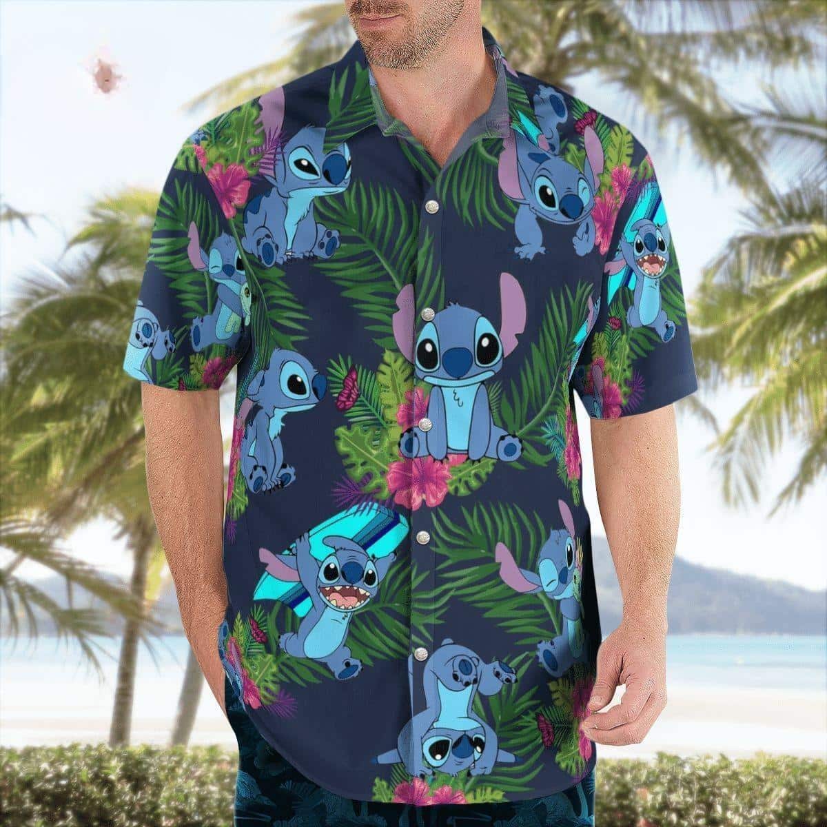 Stitch Disney Hawaiian Shirt Palm Leaves Pattern Beach Lovers Gift Stitch Disney Hawaiian Shirt Palm Leaves Pattern Beach Lovers Gift